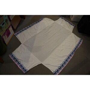 Pottery Barn Kids Crib Skirt 28x52 White Navy Blue Pink Embroidery Good